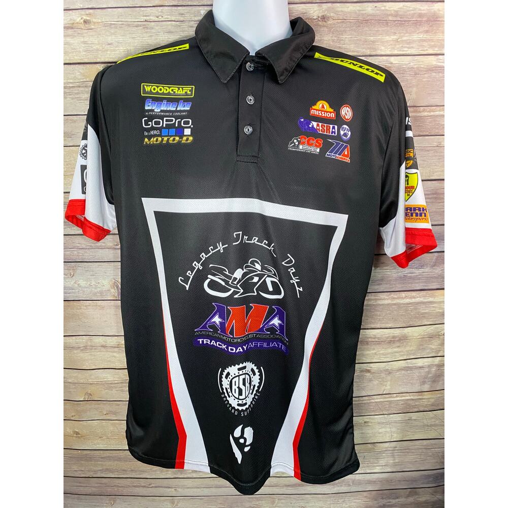 Canyon Trail Dirt Racing Jersey Size Large Black Red White 444 AMA Sponsor Logos